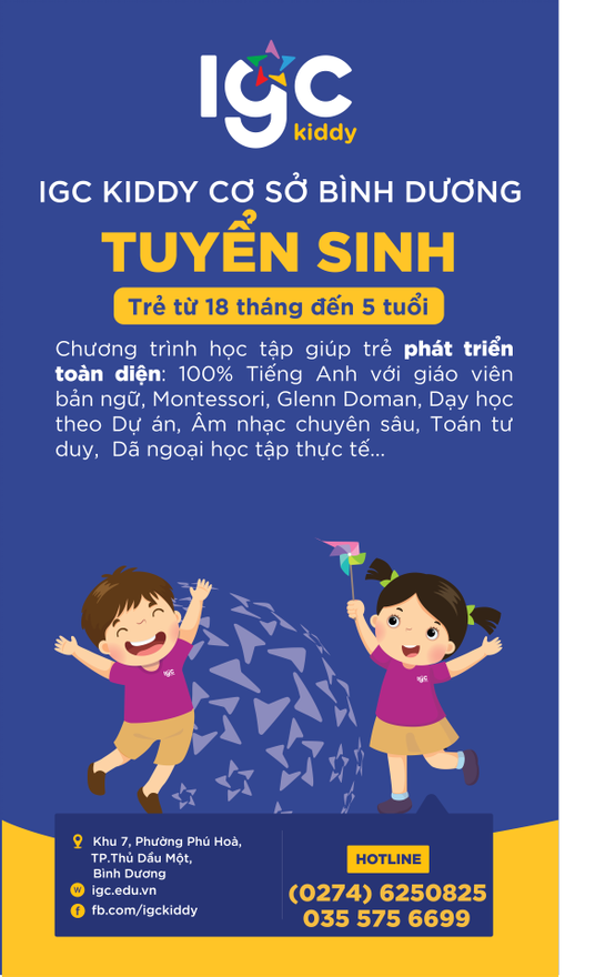 THÔNG BÁO TUYỂN SINH IGC KIDDY CƠ SỞ BÌNH DƯƠNG 2021-2022